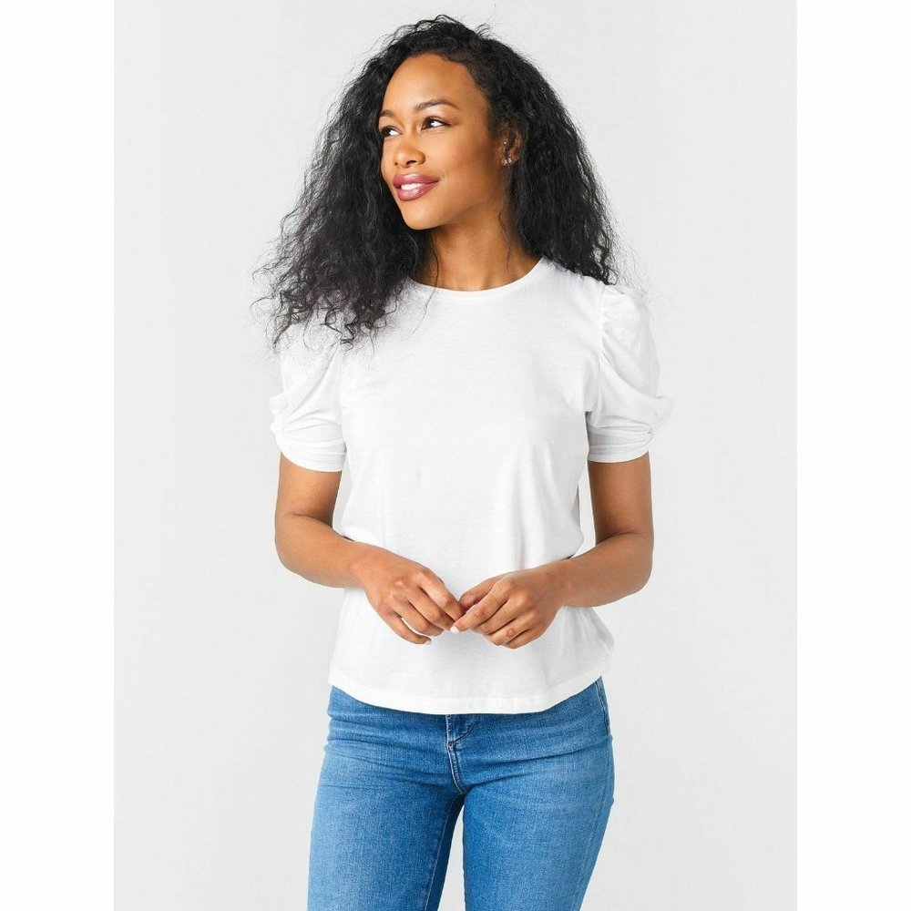BB Dakota Women's Huff & Puff Tee Crew Short Sleeve T-Shirt White Size XS NWT